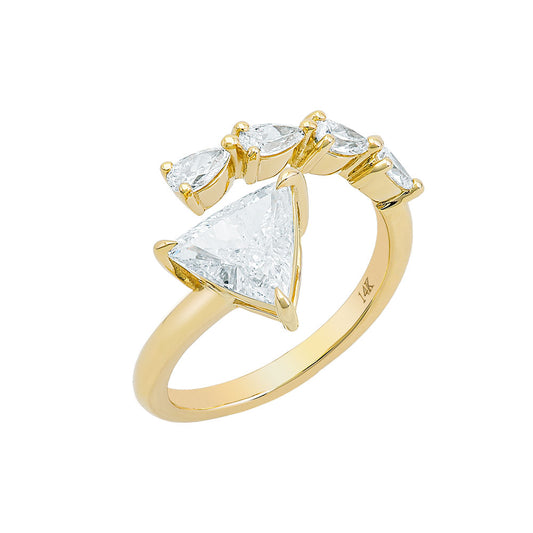 14K Yellow Gold, Trillion Cut Diamond w/ Pear Shape Diamond Ring
