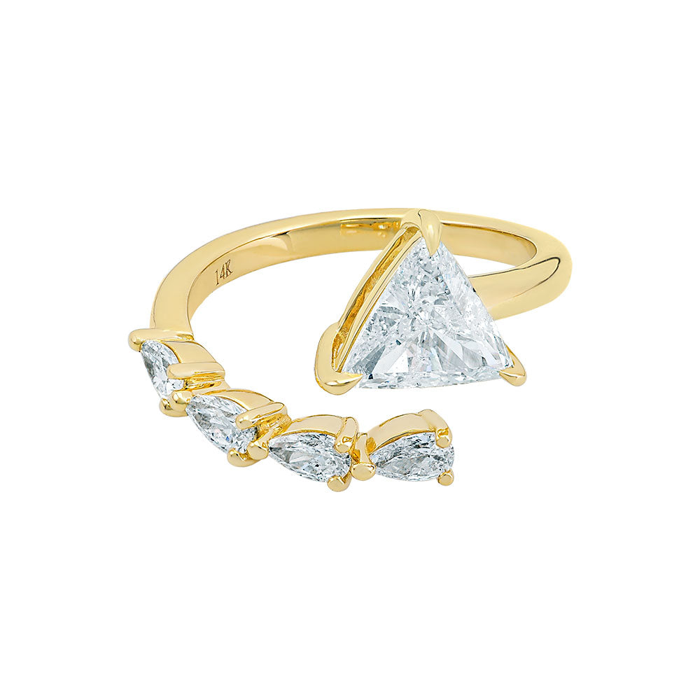 14K Yellow Gold, Trillion Cut Diamond w/ Pear Shape Diamond Ring