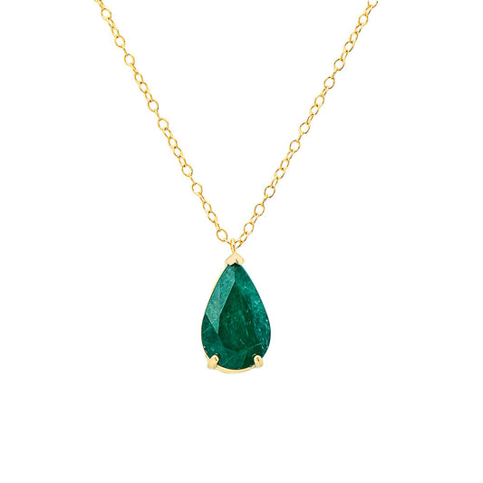 14K Yellow Gold, Pear Shape Emerald Necklace