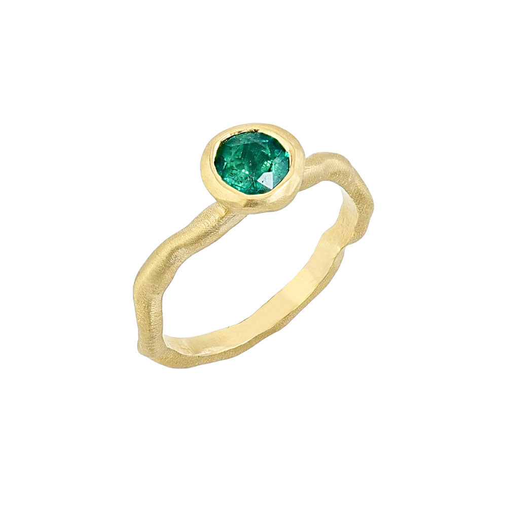 14K Yellow Gold, Round Emerald Ring