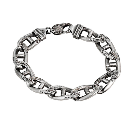 Silver Link Bracelet with Hand engraving