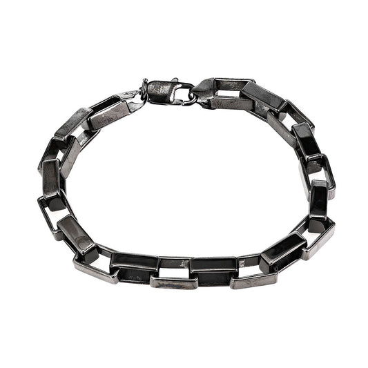 Silver Black Rhodium Bloc Link Bracelet