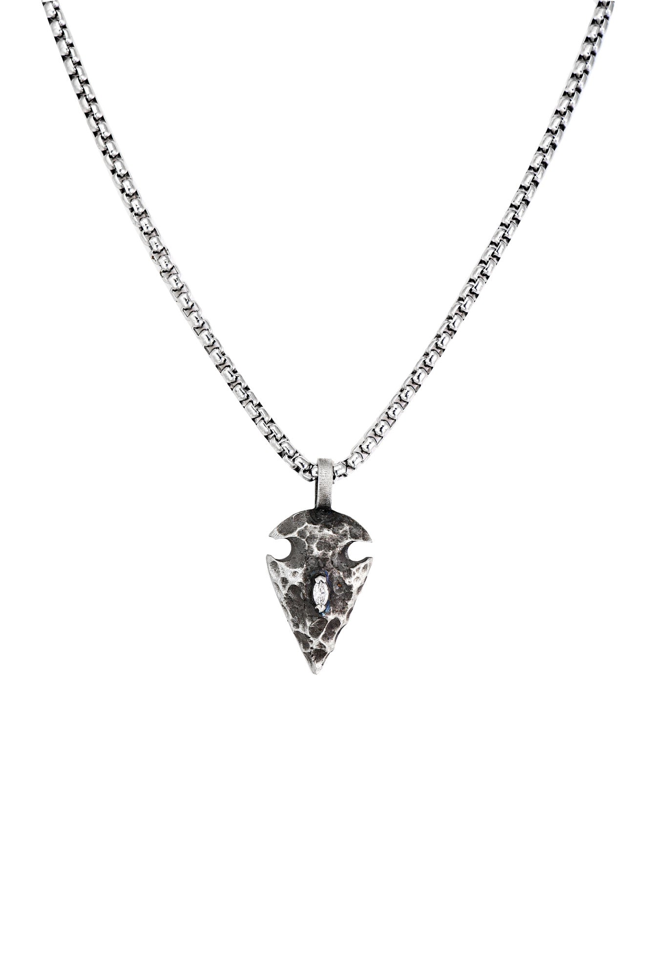Small Spear Oxidized Silver Necklace With Marquis Diamond Center