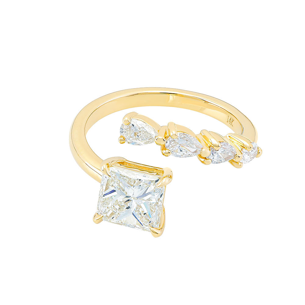 14K Yellow Gold, Radiant Diamond w/ Pear Shape Diamond Ring