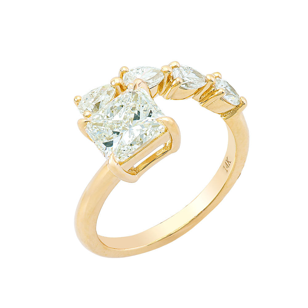 14K Yellow Gold, Radiant Diamond w/ Pear Shape Diamond Ring