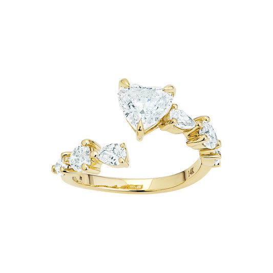 14K Yellow Gold, Heart Shape Diamond w/Heart and Pear Shape Diamond Ring