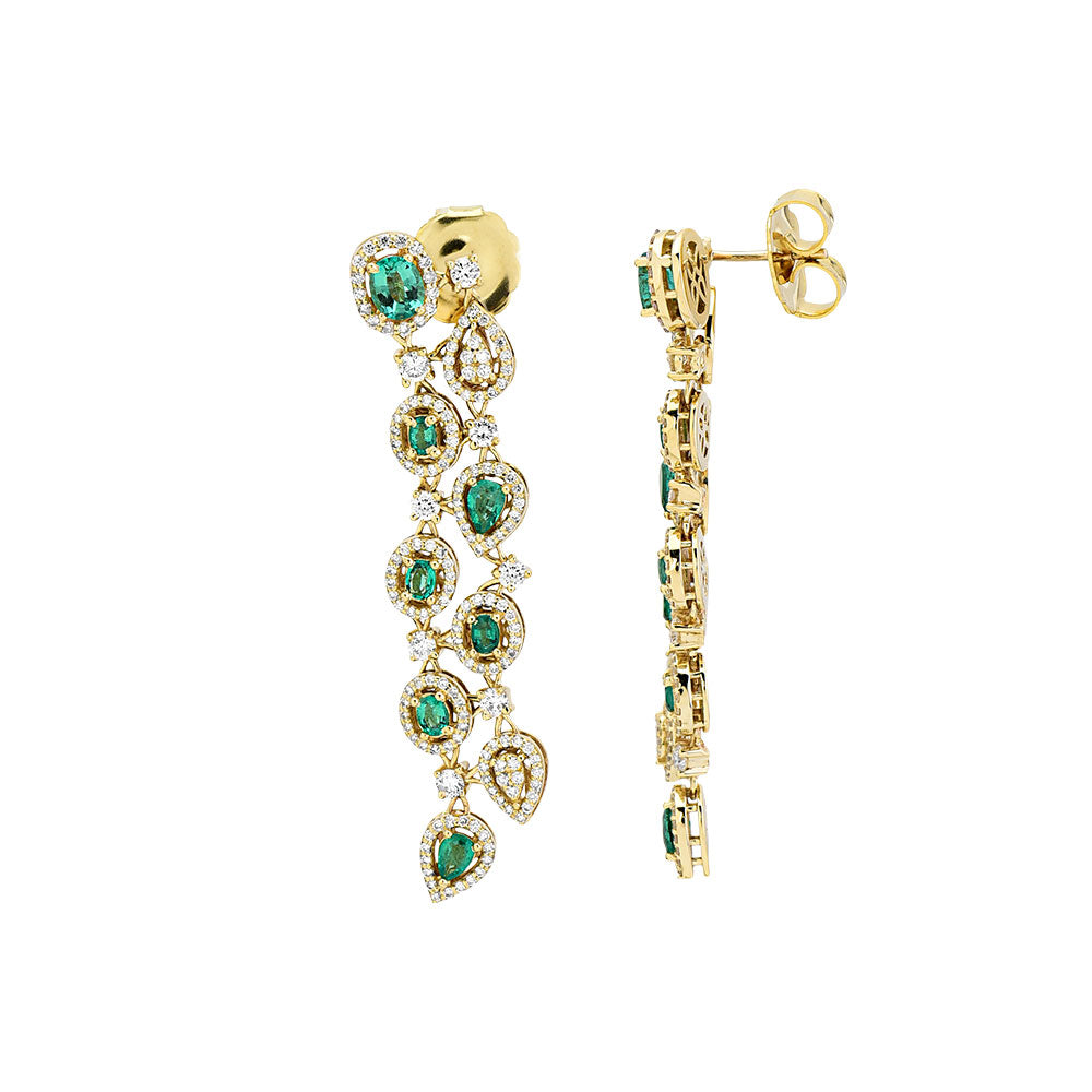 18K Yellow Gold, Diamond and Emerald Cocktail Earring