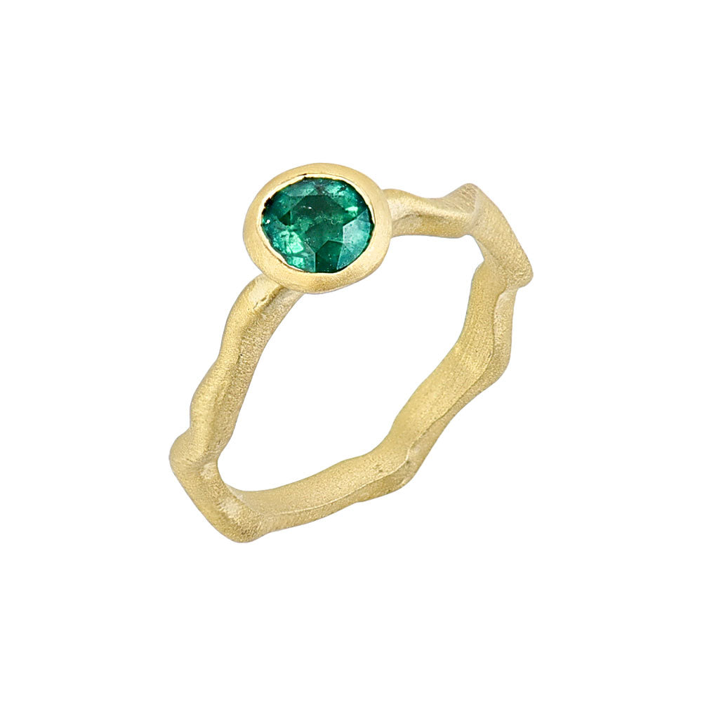 14K Yellow Gold, Round Emerald Ring