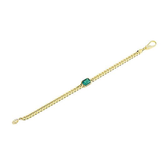 14K Yellow Gold, Emerald Cut Emerald Bracelet w/ Diamond Clasp