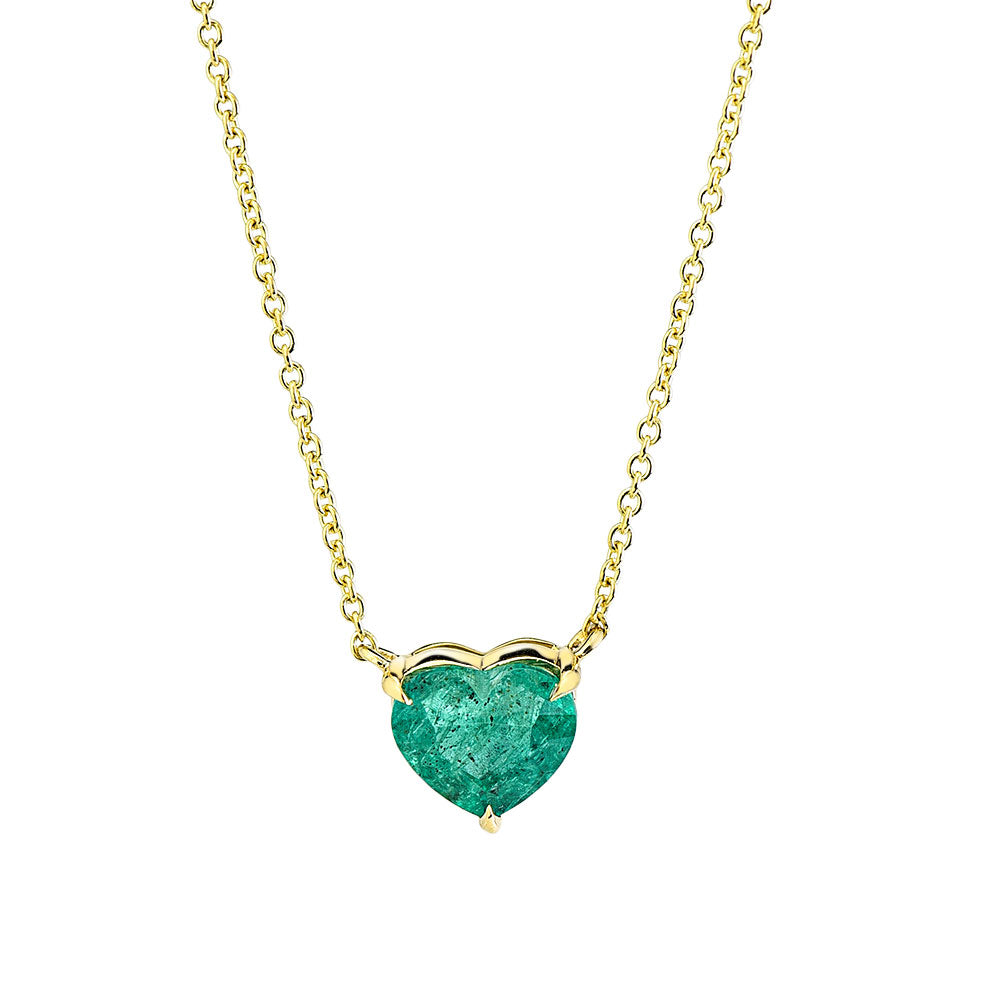 14K Yellow Gold, Heart Shape Emerald Necklace