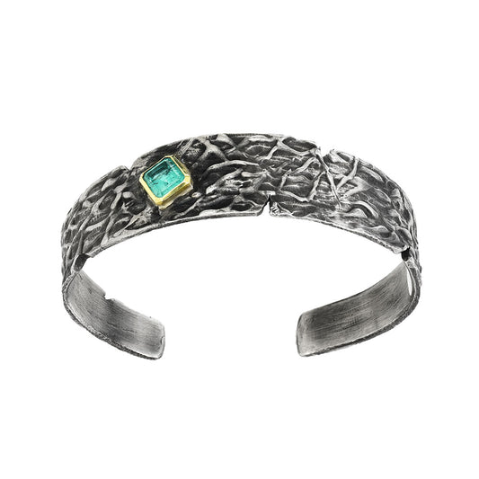 Emerald Bezel Silver Cuff
