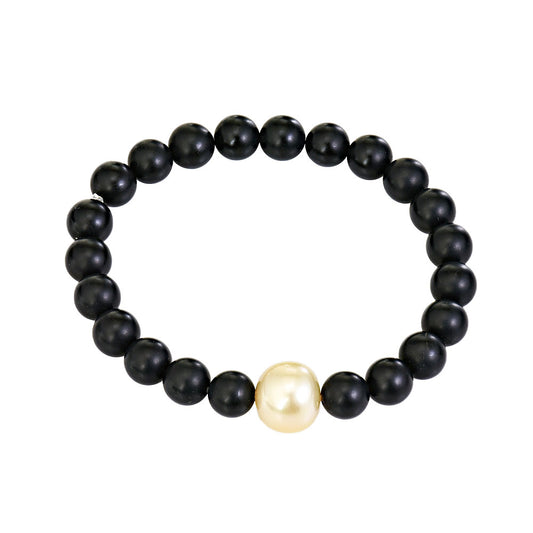 Black Beaded Bracelet with White Pearl Accent