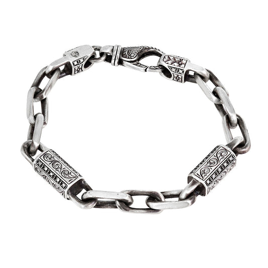Silver Large Bloc Link Chain with Hand Engraving