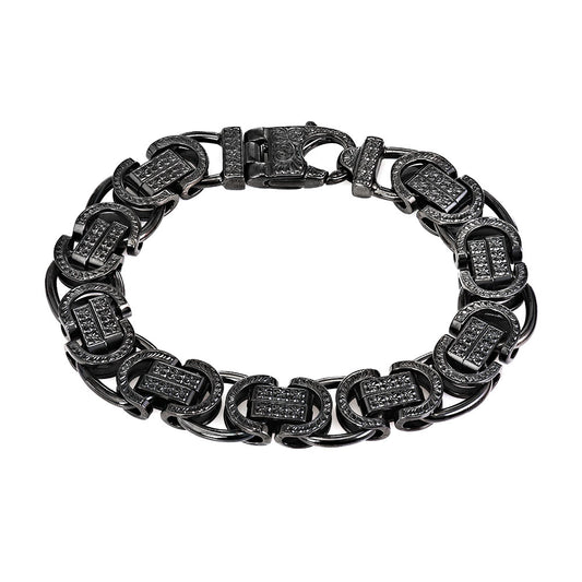 Silver Black Rhodium Multi Link Chain Bracelet with Hand Engraving