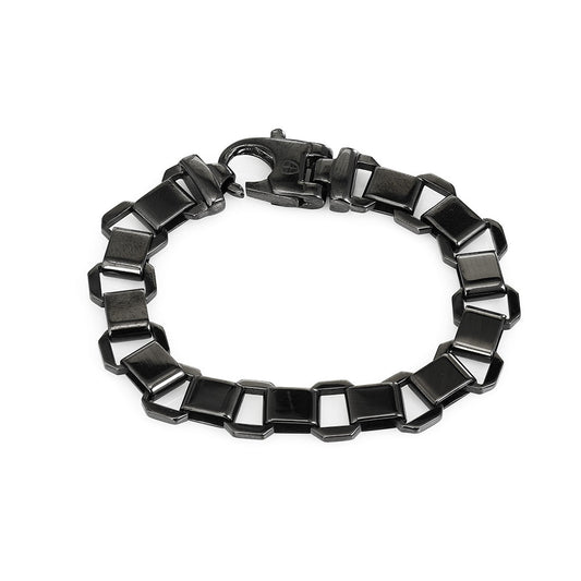 Black Plated Lightweight Chunky Silver Chain Bracelet for Men