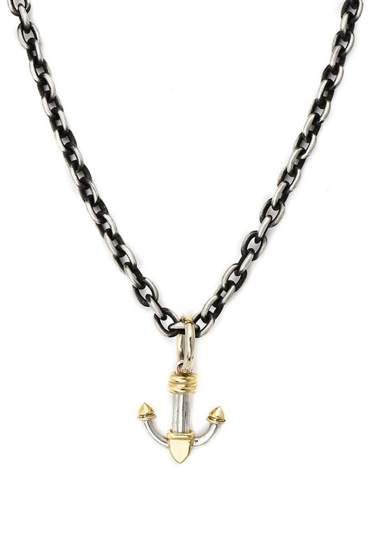 Two Tone 14K Yellow Gold and Silver Anchor Necklace