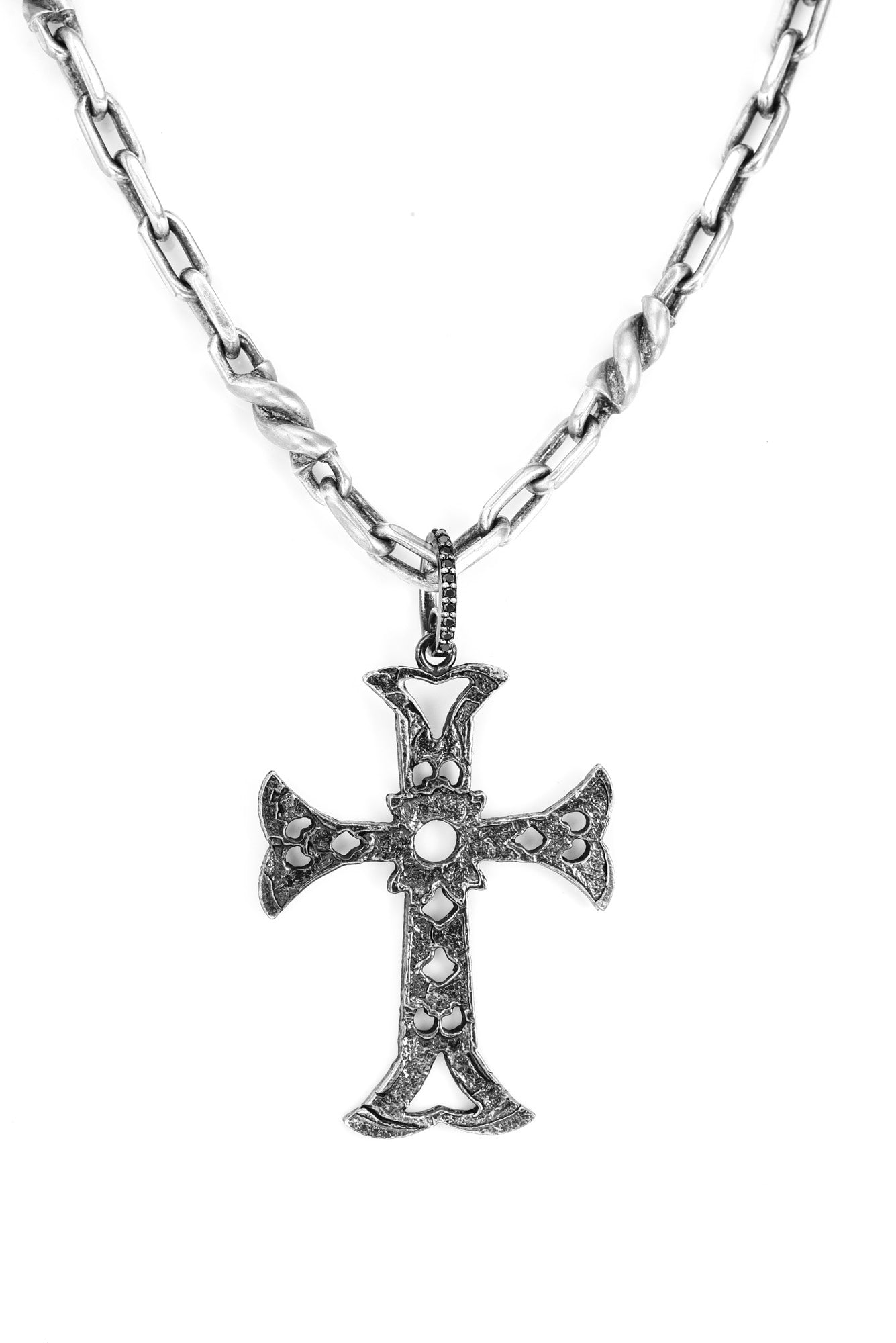 Goth Silver Cross With Diamond Bail Necklace