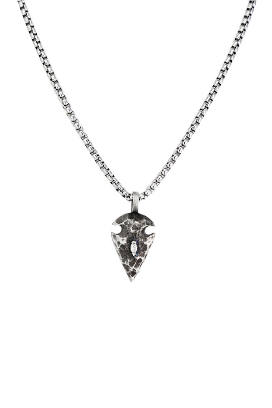 Small Spear Oxidized Silver Necklace With Marquis Diamond Center