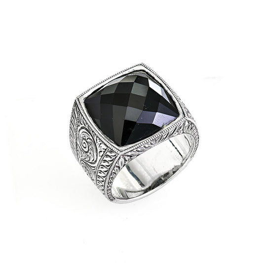 Onyx Center Silver Ring