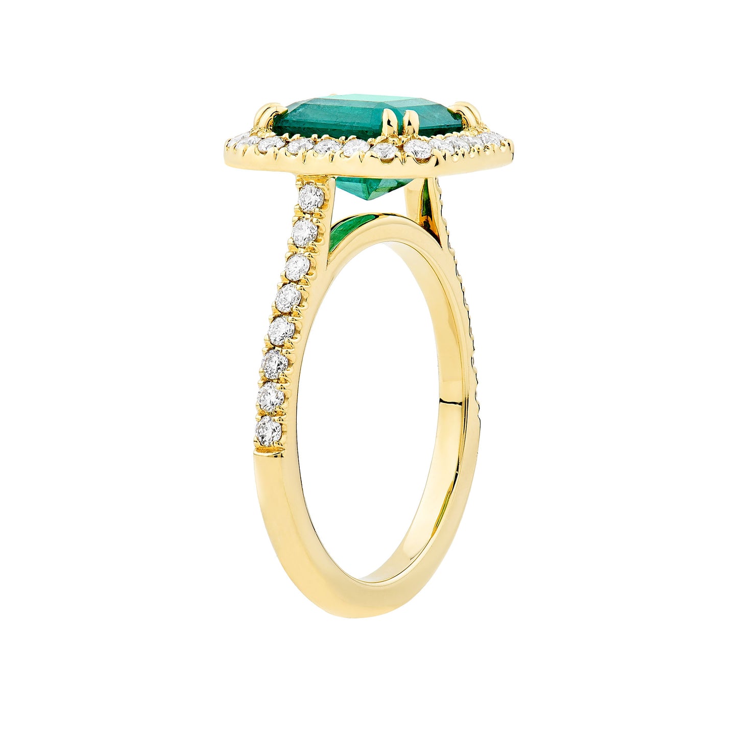 14K Yellow Gold Princess Cut Emerald Center Diamond Halo Ring