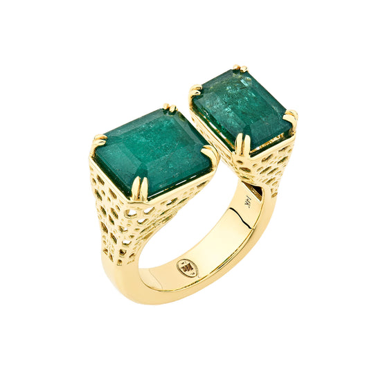 14K Yellow Gold Princess And Emerald Cut Honeycomb Ring