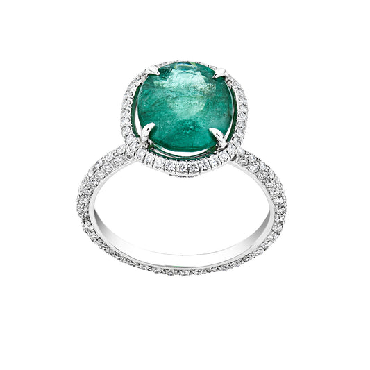 14K White Gold Oval Cut Emerald Center With Diamond Halo