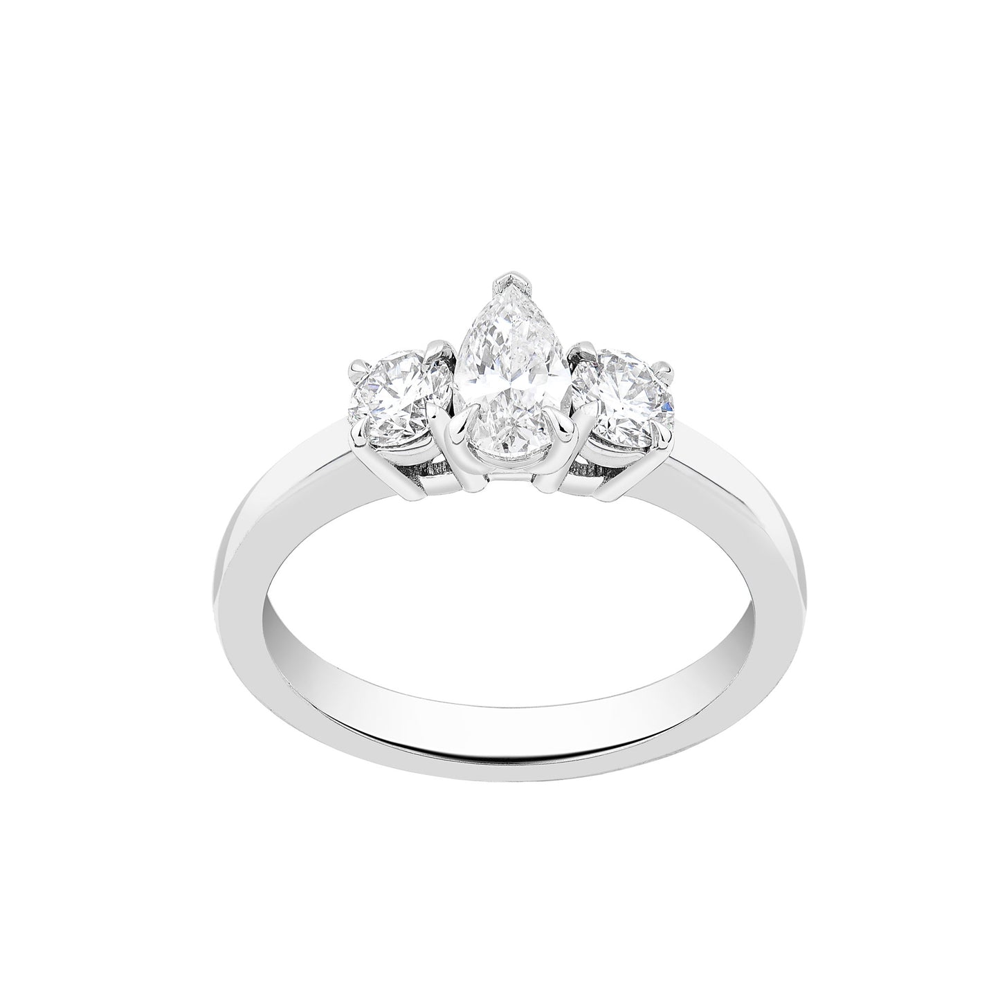 14K White Gold Pear Shape Center Diamond Ring
