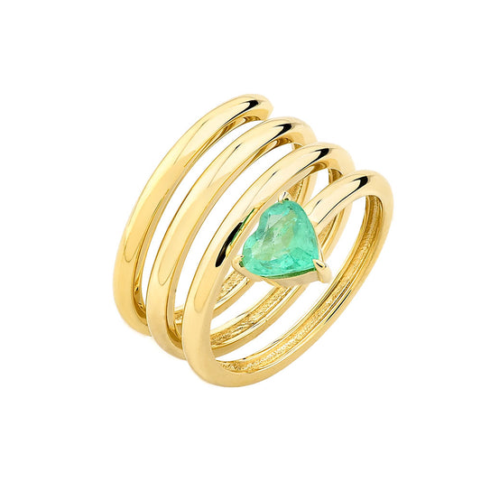 14K Yellow Gold, Heart Shaped Emerald Spinal Ring